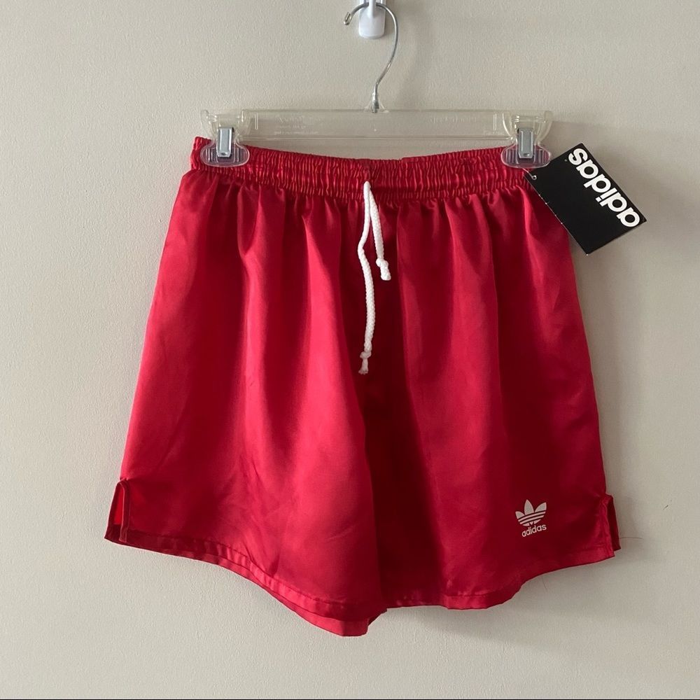 NEW Adidas 1990s Vintage MADE IN USA Nylon Red Shiny Genoa II Collegiate Shorts